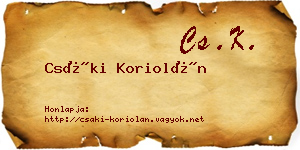 Csáki Koriolán névjegykártya